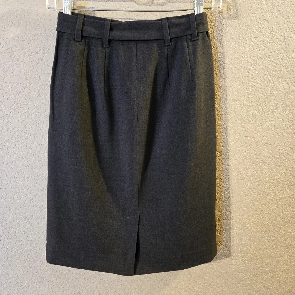 Ann Taylor Petite Womens Dark Gray Lined Pleated Skirt Tie Belt Pockets Size 4P